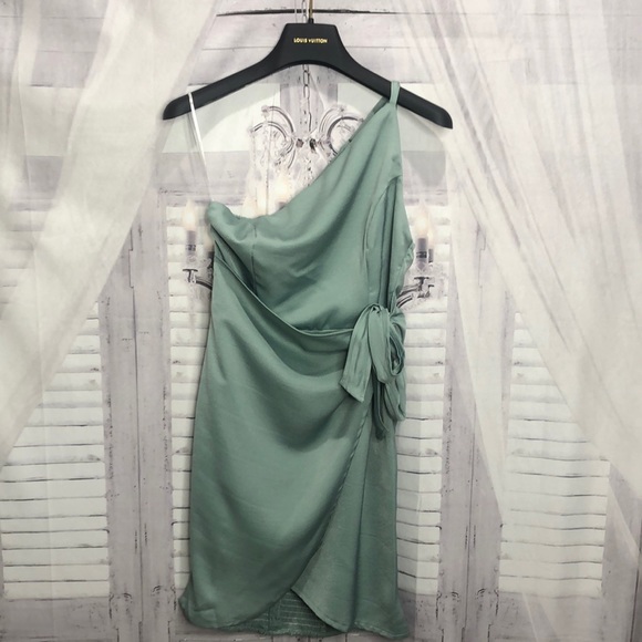 Dresses & Skirts - One shoulder strap sage dress